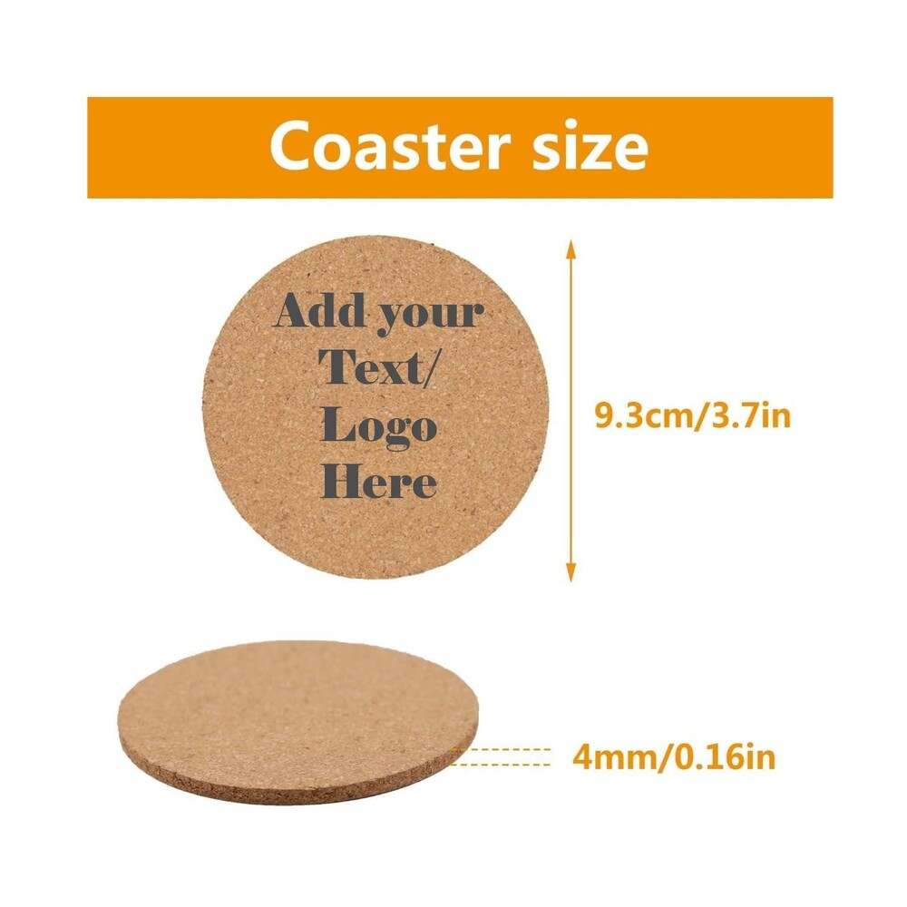 Custom Laser Engraved Cork Coasters for Drinks - Circle (Set of 4)